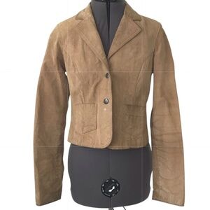 BB Dakota 100% Leather Tan Suede Button Front Blazer Jacket • Size M 🔴